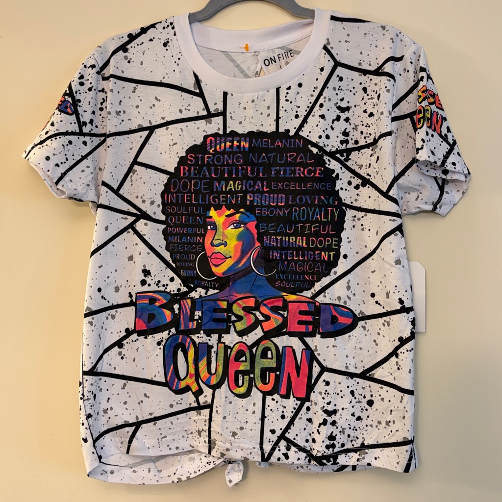 3 For $25! Nwt On Fire Blessed Queen Ethnic Graphic T-Shirt With Open Back, L